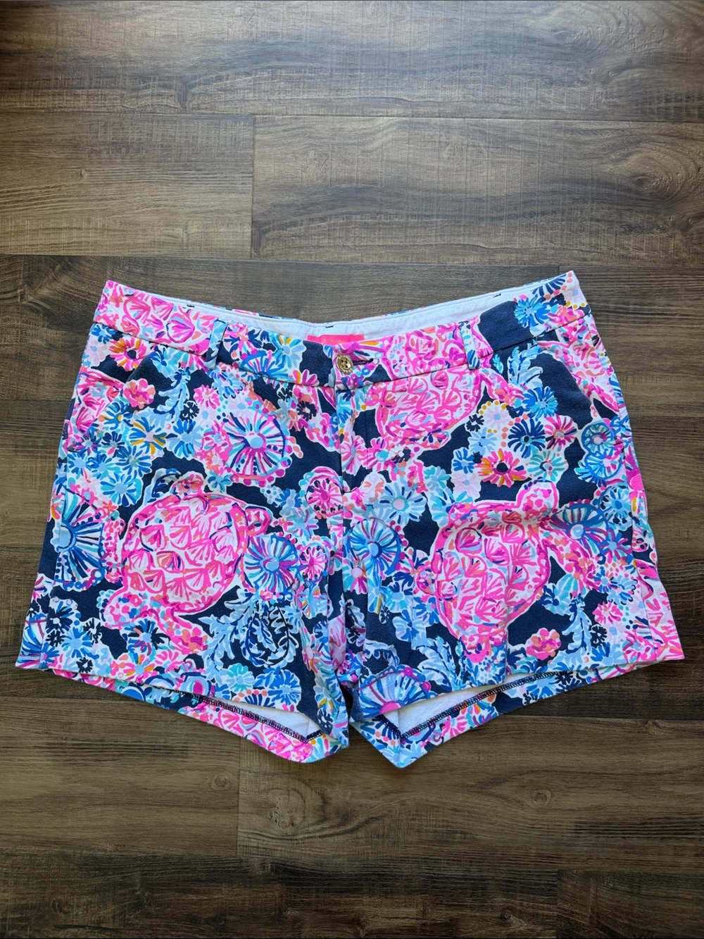 Lilly Pulitzer Pink Navy Floral Jayne Knit Shorts, Size 16